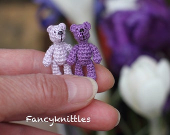 Lilac Crochet Teddy Bear Dollhouse Miniature Toy 1 inch Doll, Tiny Crochet Art Micro Miniature Fancy Amigurumi for 1/12 Dollhouse Choose One