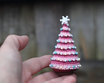 Crocheted Christmas Tree Miniature Home Decor, Winter Holiday Gift, Christmas Ornament