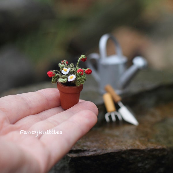 Miniatur Erdbeere im Terrakotta Topf für Puppenhaus