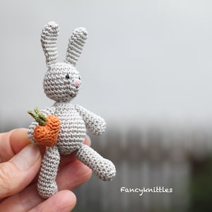 Grey Bunny with Carrot Heart, Crochet Rabbit, Crochet Amigurumi Doll.