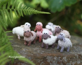 Miniature Sheep Doll, Dollhouse Crochet Toy Pet Animal, Tiny Winy Soft Plush Lamb Collectable Gift for Miniature Lovers, Indoor Fairy Garden