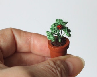 St. Patrick Shamrock Miniature Crochet Flower Collectable Dollhouse Miniature Potted Plant, Clover Leaf Ireland National Symbol Fairy Garden