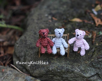 One Crochet Teddy Bear Dollhouse Miniature Toy, 1 inch Doll, Tiny Art Micro Miniature Fancy Amigurumi Doll for 1/12 Dollhouse, Collectable