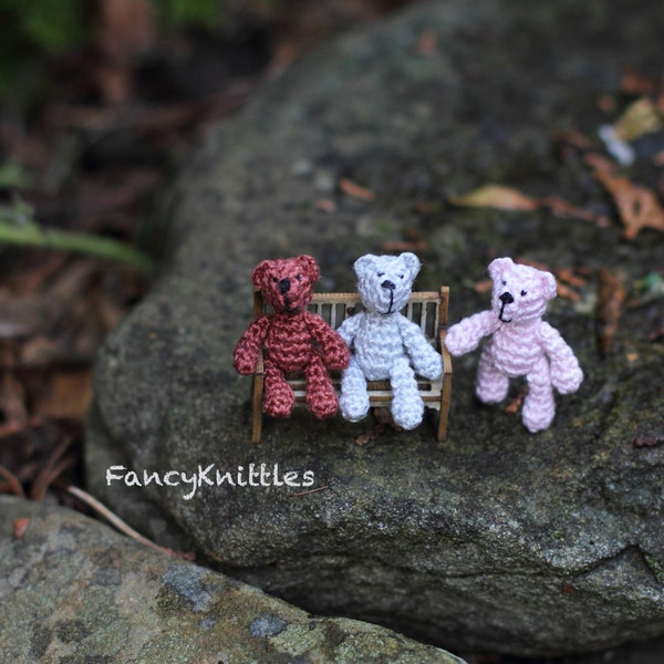 One Crochet Teddy Bear Dollhouse Miniature Toy, 1 inch Doll, Tiny Art Micro Miniature Fancy Amigurumi Doll for 1/12 Dollhouse, Collectable