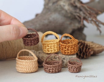 Miniature crochet basket with handle fairy garden dollhouse miniature CHOOSE ONE amigurumi fruit basket humper basket collectable