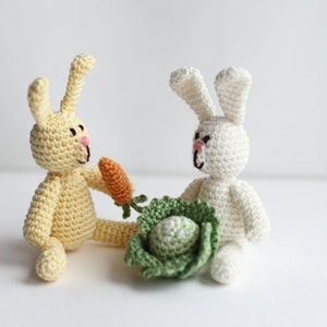 Easter crochet miniature light yellow RABBIT simple bunny with carrot cabbage crochet art doll toy sweet gift amigurumi primitive image 3