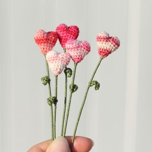 Five pink Flower hearts, Wedding Decoration, valentine gift, book-marker, crochet art image 4