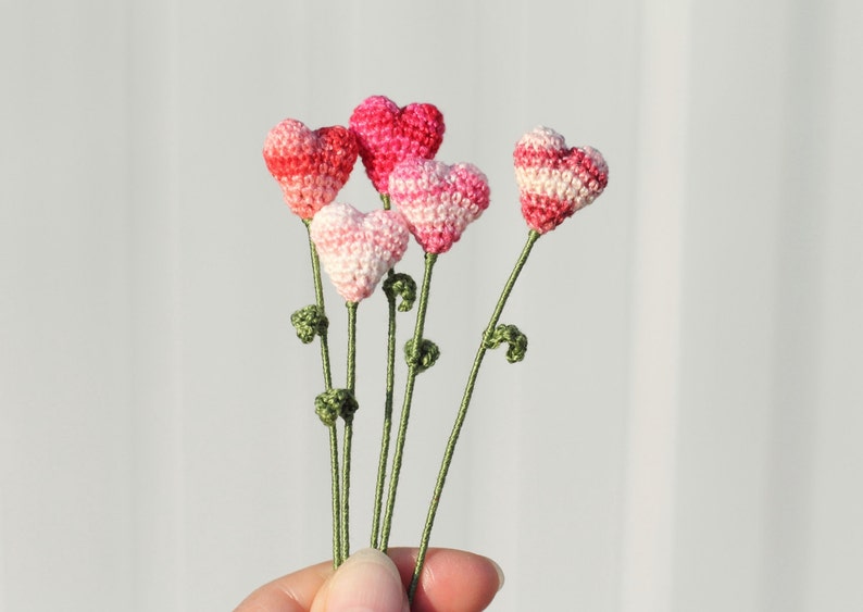 Five pink Flower hearts, Wedding Decoration, valentine gift, book-marker, crochet art image 4