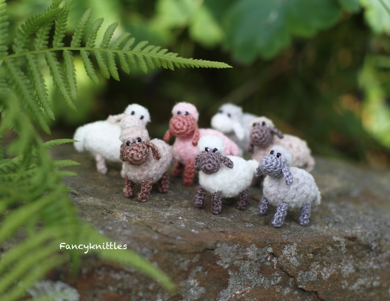 Miniature Sheep Doll, Dollhouse Crochet Toy Pet Animal, Tiny Winy Soft Plush Lamb Collectable Gift for Miniature Lovers, Indoor Fairy Garden image 1