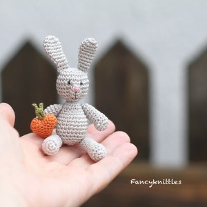 Grey Bunny with Carrot Heart, Crochet Rabbit, Crochet Amigurumi Doll. 画像 3