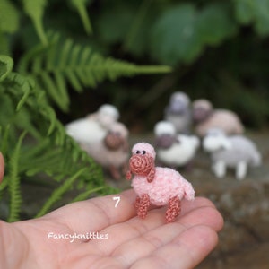 Miniature Sheep Doll, Dollhouse Crochet Toy Pet Animal, Tiny Winy Soft Plush Lamb Collectable Gift for Miniature Lovers, Indoor Fairy Garden 7 - pink-brown/pink