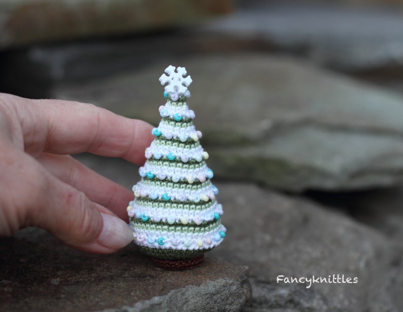 Crocheted Christmas Tree Miniature Home Decor, Winter Holiday Gift, Christmas Ornament image 3