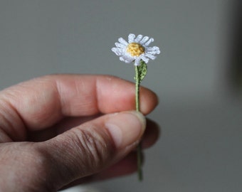 Miniature Crochet Daisy Flowers, 1:6 Scale Faux Wild  Flowers, Artificial Flowers