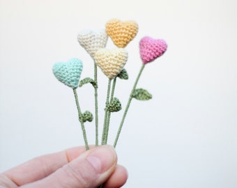 Valentine heart, Flower heart, Valentine Decoration, valentine day's gift, book-marker, crochet art, pastel shade, green, set of 5