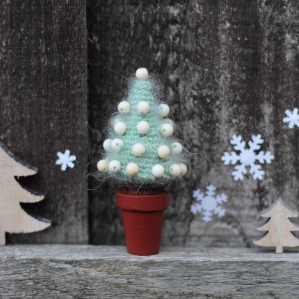 Christmas tree in the pot, crocheted Christmas tree, Christmas home decor, potted plant, miniature Christmas