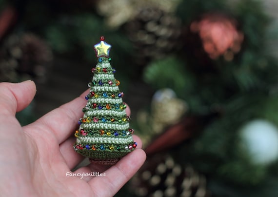 Crocheted Christmas Tree With Glass Seed Beads Decor Christmas Decoration Christmas Ornament Green Striped Glass Beads Etsy Ireland