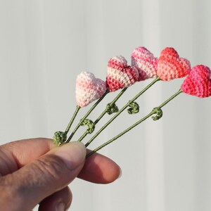 Five pink Flower hearts, Wedding Decoration, valentine gift, book-marker, crochet art image 3