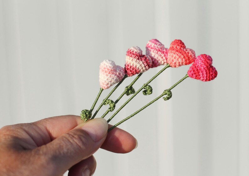 Five pink Flower hearts, Wedding Decoration, valentine gift, book-marker, crochet art image 3