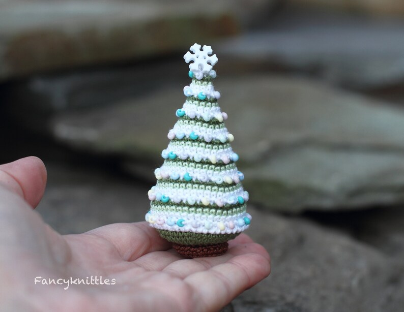 Crocheted Christmas Tree Miniature Home Decor, Winter Holiday Gift, Christmas Ornament image 1
