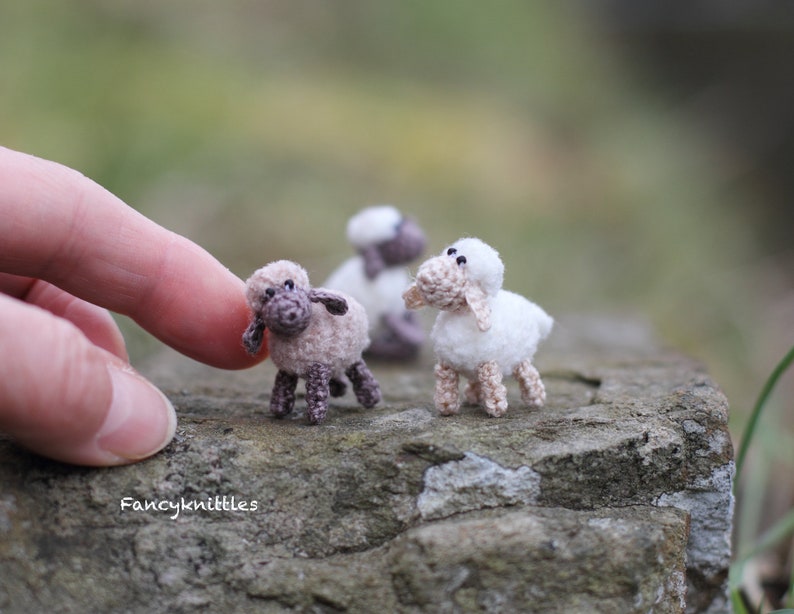 Miniature Sheep Doll, Dollhouse Crochet Toy Pet Animal, Tiny Winy Soft Plush Lamb Collectable Gift for Miniature Lovers, Indoor Fairy Garden image 9