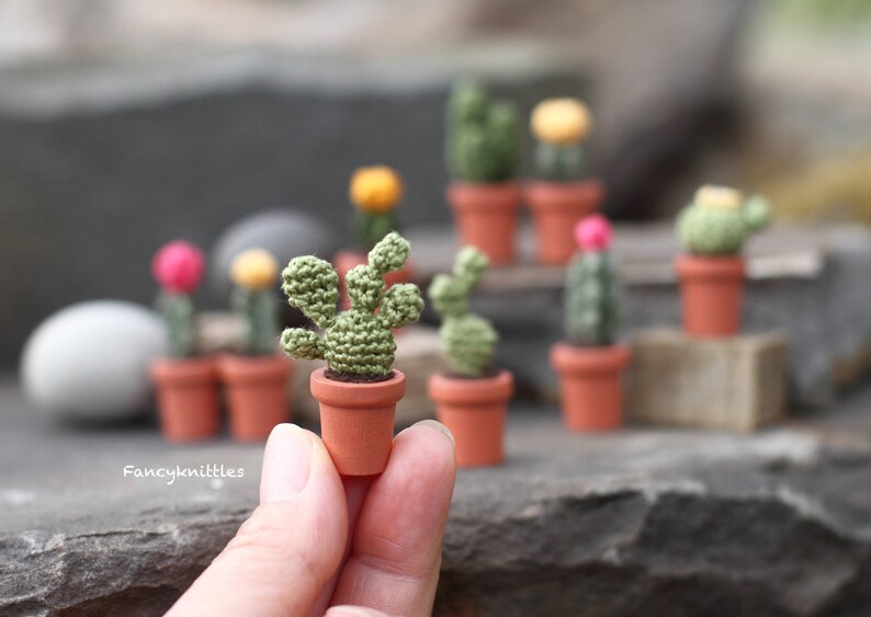 Crochet Potted Opuntia Cactus Miniature Fake Cacti Dollhouse Etsy UK