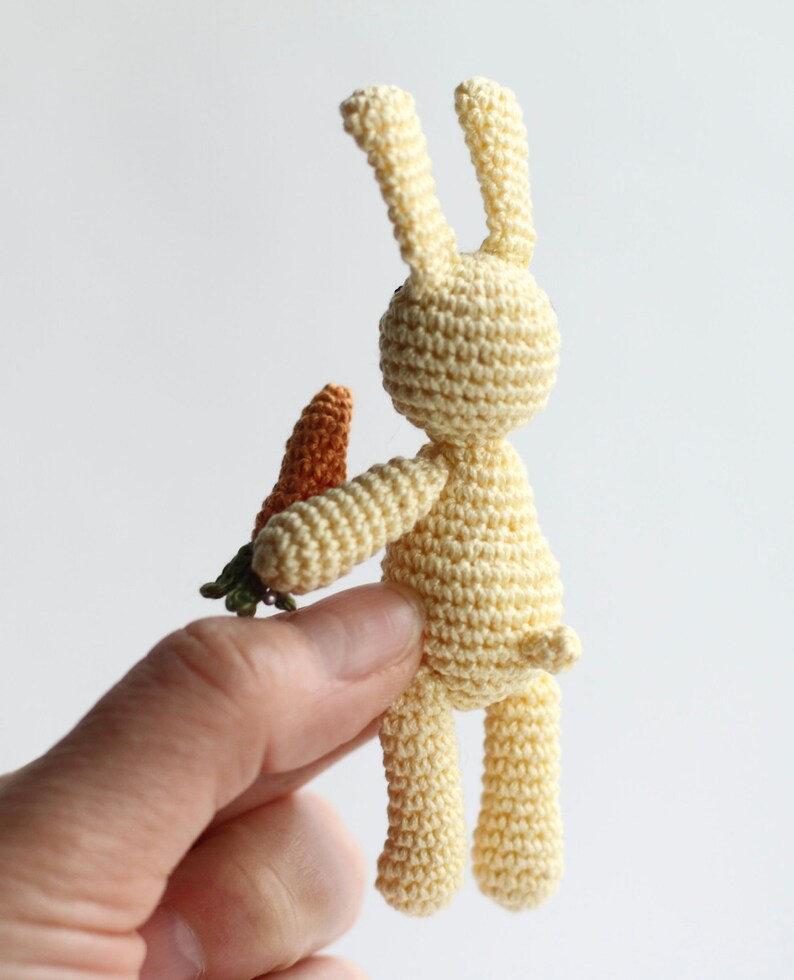 Easter crochet miniature light yellow RABBIT simple bunny with carrot cabbage crochet art doll toy sweet gift amigurumi primitive image 4