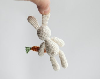 Crochet Miniature bunny white milk rabbit with carrot crochet art doll  toy White orange amigurumi simple doll primitive doll