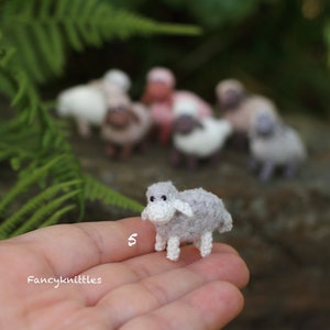 Miniature Sheep Doll, Dollhouse Crochet Toy Pet Animal, Tiny Winy Soft Plush Lamb Collectable Gift for Miniature Lovers, Indoor Fairy Garden 5 - milk/grey