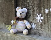 Polar bear, crocheted bear, teddy bear, winter holiday gift, crochet Christmas, pastel shades, brown.
