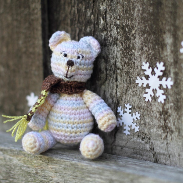 Polar bear, crocheted bear, teddy bear, winter holiday gift, crochet Christmas, pastel shades, brown.