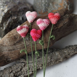 Five pink Flower hearts, Wedding Decoration, valentine gift, book-marker, crochet art image 2