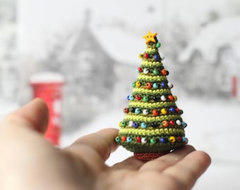 Crocheted Christmas Tree Miniature Home Decor, Winter Holiday Gift for Friend, Relatives,  Christmas Ornament, Stocking Stuffer