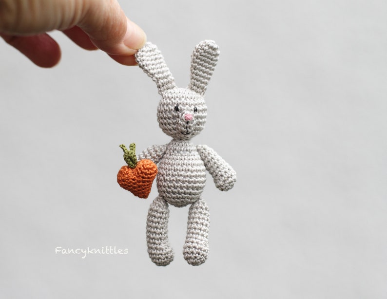 Grey Bunny with Carrot Heart, Crochet Rabbit, Crochet Amigurumi Doll. image 2