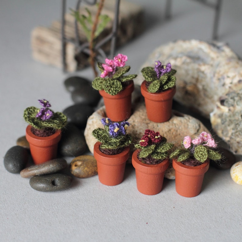 Miniature Artificial Rosy Pink Violet Crochet Potted Plant Crocheted miniature-artificial-rosy-pink-violet-crochet-potted-plant-crocheted