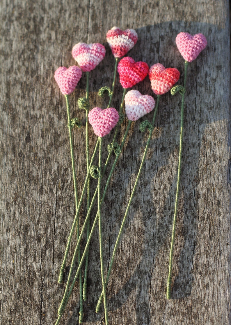 Five pink Flower hearts, Wedding Decoration, valentine gift, book-marker, crochet art image 5