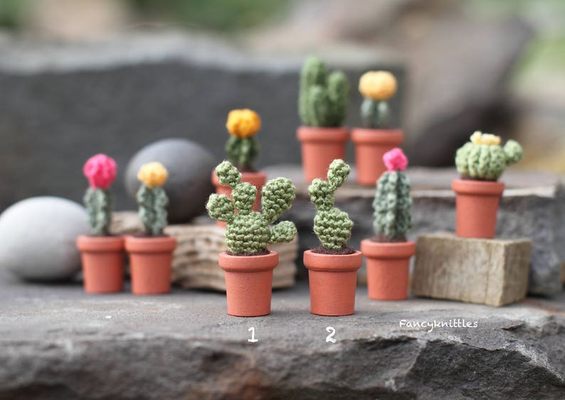 Opuntia Cactus Miniature Crochet Potted Plant Fake Cacti Etsy UK