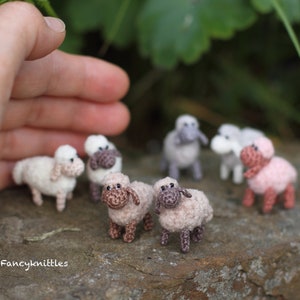 Miniature Sheep Doll, Dollhouse Crochet Toy Pet Animal, Tiny Winy Soft Plush Lamb Collectable Gift for Miniature Lovers, Indoor Fairy Garden image 7