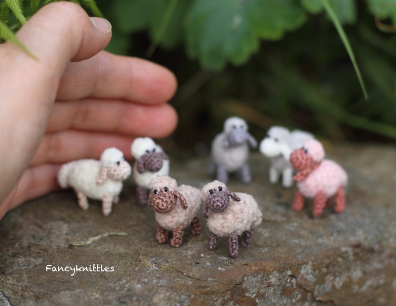 Miniature Sheep Doll, Dollhouse Crochet Toy Pet Animal, Tiny Winy Soft Plush Lamb Collectable Gift for Miniature Lovers, Indoor Fairy Garden image 7