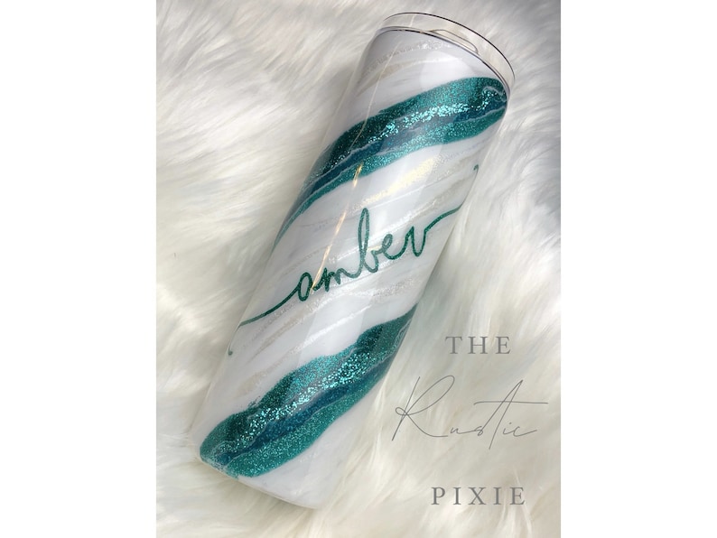Teal Glitter Tumbler with Lid and Straw Glitter Tumbler Glitter Dipped Tumbler Teal Custom Tumbler Glitter Skinny Tumbler