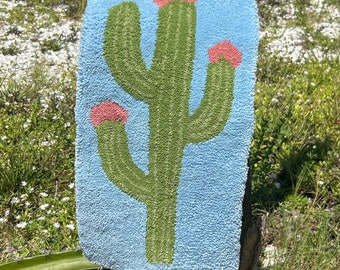 Cactus Blue Background Wall Rug Art Decor