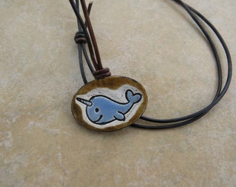 Narwhal Essential Oil Diffuser Necklace, Sea Unicorn Aromatherapy Jewelry, Kiln-Fired Ceramic