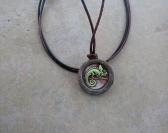 Ceramic Chameleon Diffuser Necklace: Essential Oil Aromatherapy Pendant