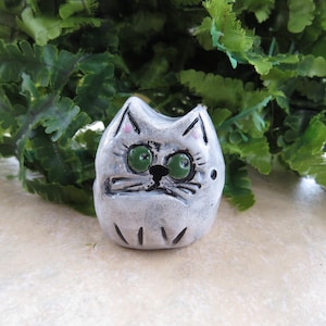 Gray Miniature Ceramic Cat Essential Oil Diffuser, Collectible Sculpted Kitty Figurine, Kiln-Fired Ceramic
