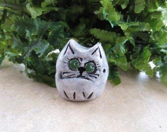Gray Miniature Ceramic Cat Essential Oil Diffuser, Collectible Sculpted Kitty Figurine, Kiln-Fired Ceramic