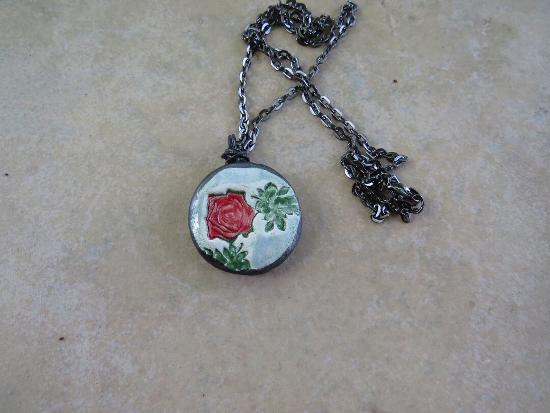 Handmade Rose Ceramic Diffuser Pendant Necklace: Aromatherapy Jewelry ...