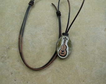 Guitar Essential Oil Diffuser Necklace, Instrument Aromatherapy Jewelry, Kiln-Fired Ceramic
