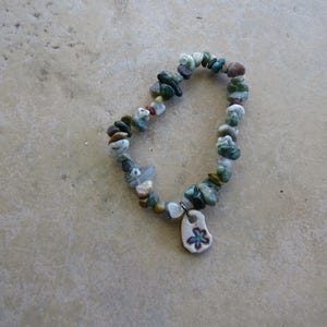 Forget-Me-Not Beaded Essential Oil Diffuser Bracelet, Jasper Beads Aromatherapy Wristlet, Kiln-Fired Ceramic