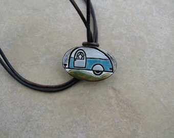 Retro Camper Essential Oil Diffuser Necklace, Aromatherapy Jewelry, Kiln-Fired Ceramic