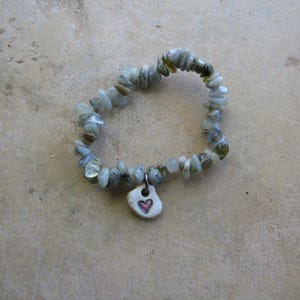 Heart Essential Oil Diffuser Bracelet, Gemstone Beaded Wristlet, Kiln-Fired Ceramic