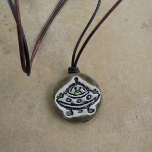 Spaceship Essential Oil Diffuser Pendant, Martian Aromatherapy Jewelry, Alien Kiln-Fired Ceramic